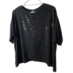 Clara Sun Woo Top Womens Sz S Knit Sparkle Black Boxy Short Sleeve Nice!  USA